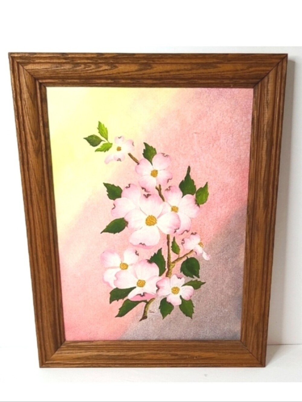 Vintage Floral Wall Art Painting with Wooden Frame 19 X 15 Watercolor